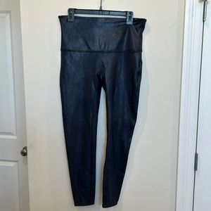 Spanx Women’s Size 1X Faux Leather Dark Navy Blue Metallic Shine Leggings